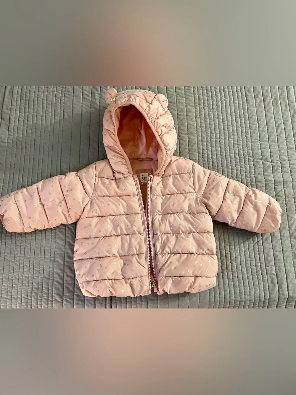 GAP Pink Star-Print Puffer Jacket with Hood 12-18m